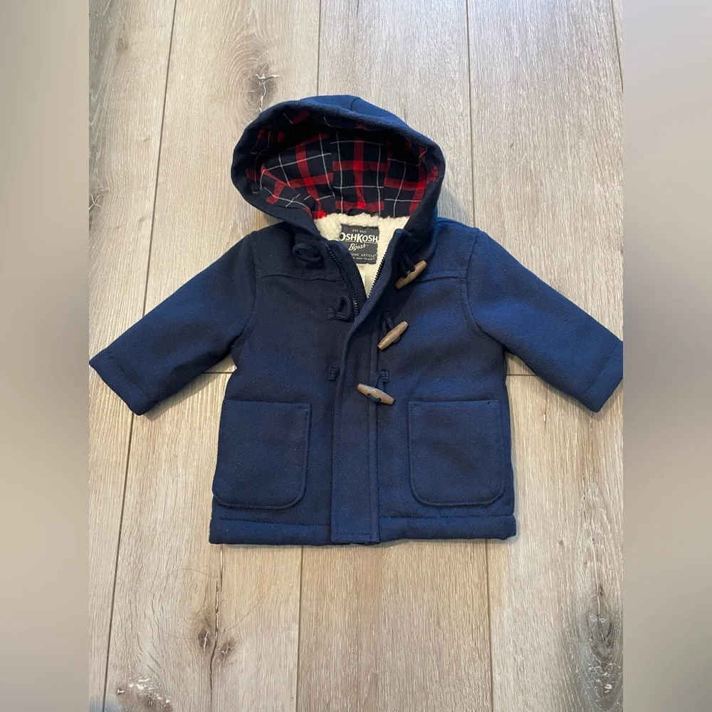Oshkosh Boys’ Infant Baby Navy Blue‎ Faux Wool Pea Coat Size 3 Months